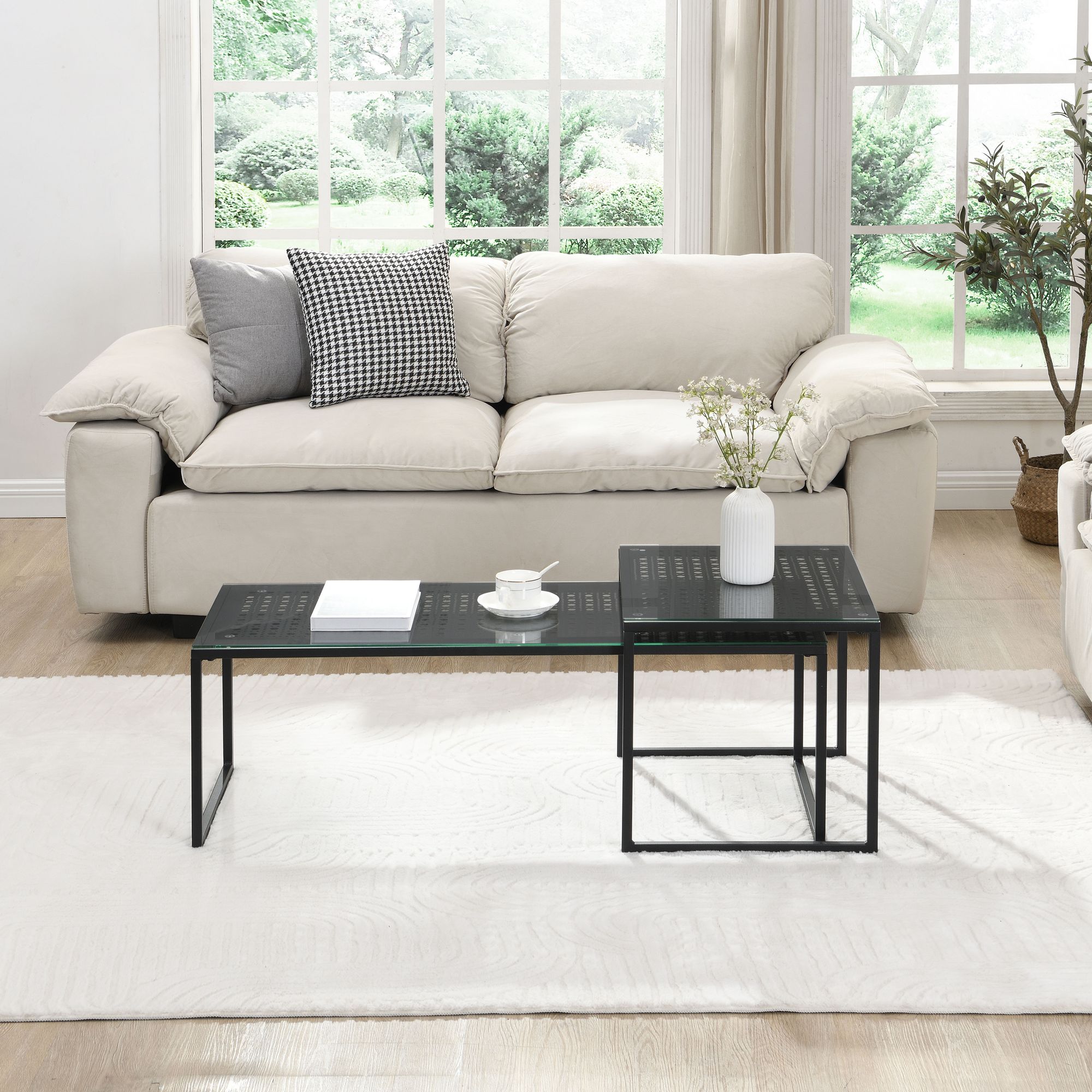 Satztisch Glas Metall 2er Set Modern Couchtisch Schwarz – Bild 5