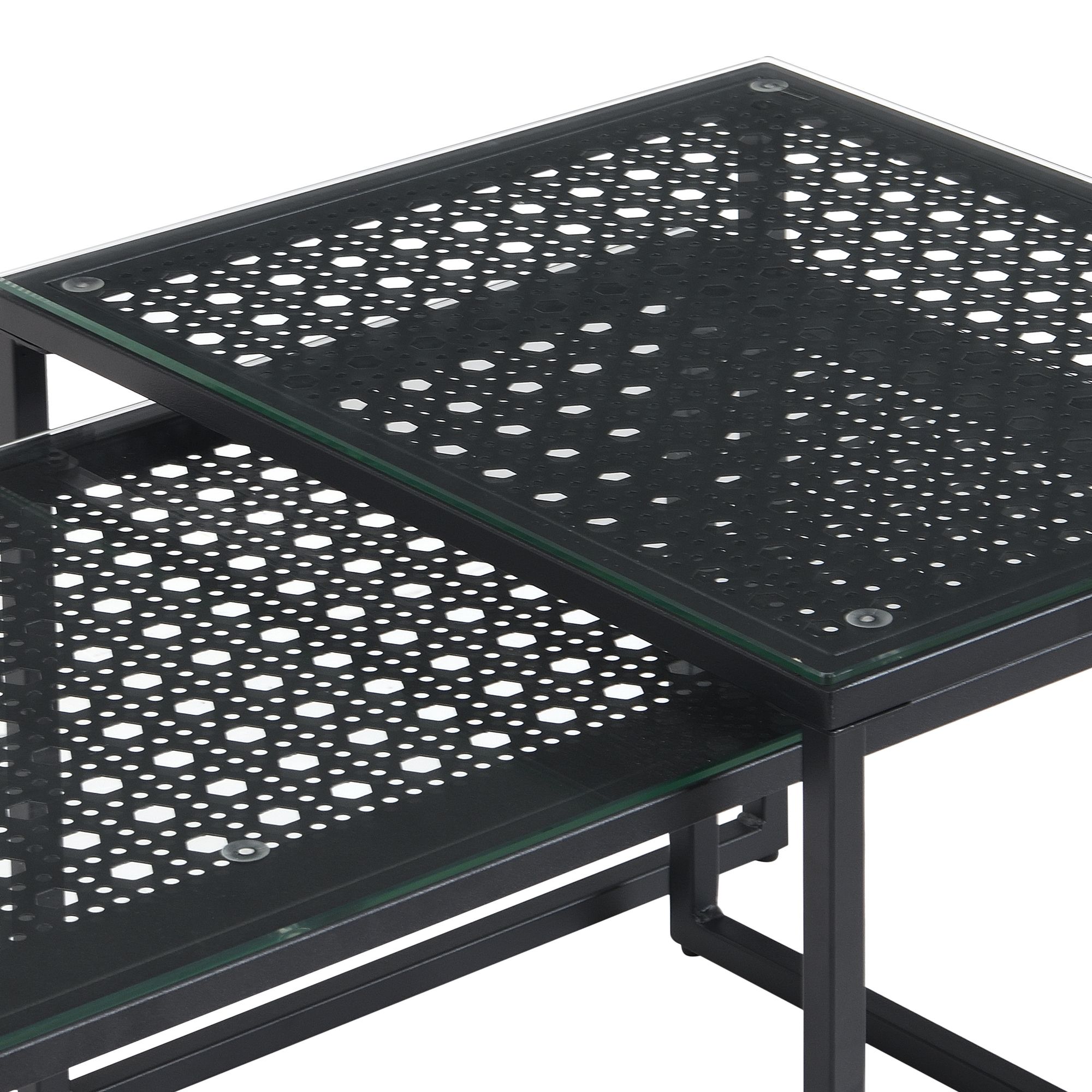 Satztisch Glas Metall 2er Set Modern Couchtisch Schwarz – Bild 6