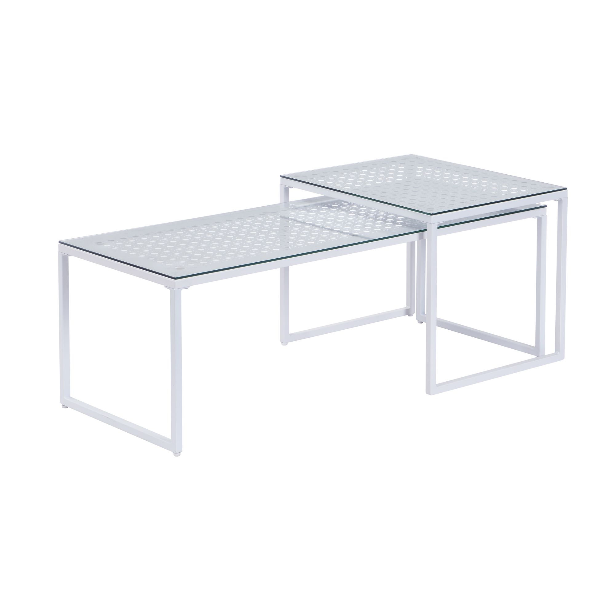 Satztisch Glas Metall 2er Set Modern Couchtisch Weiß Rechteckig – Bild 7