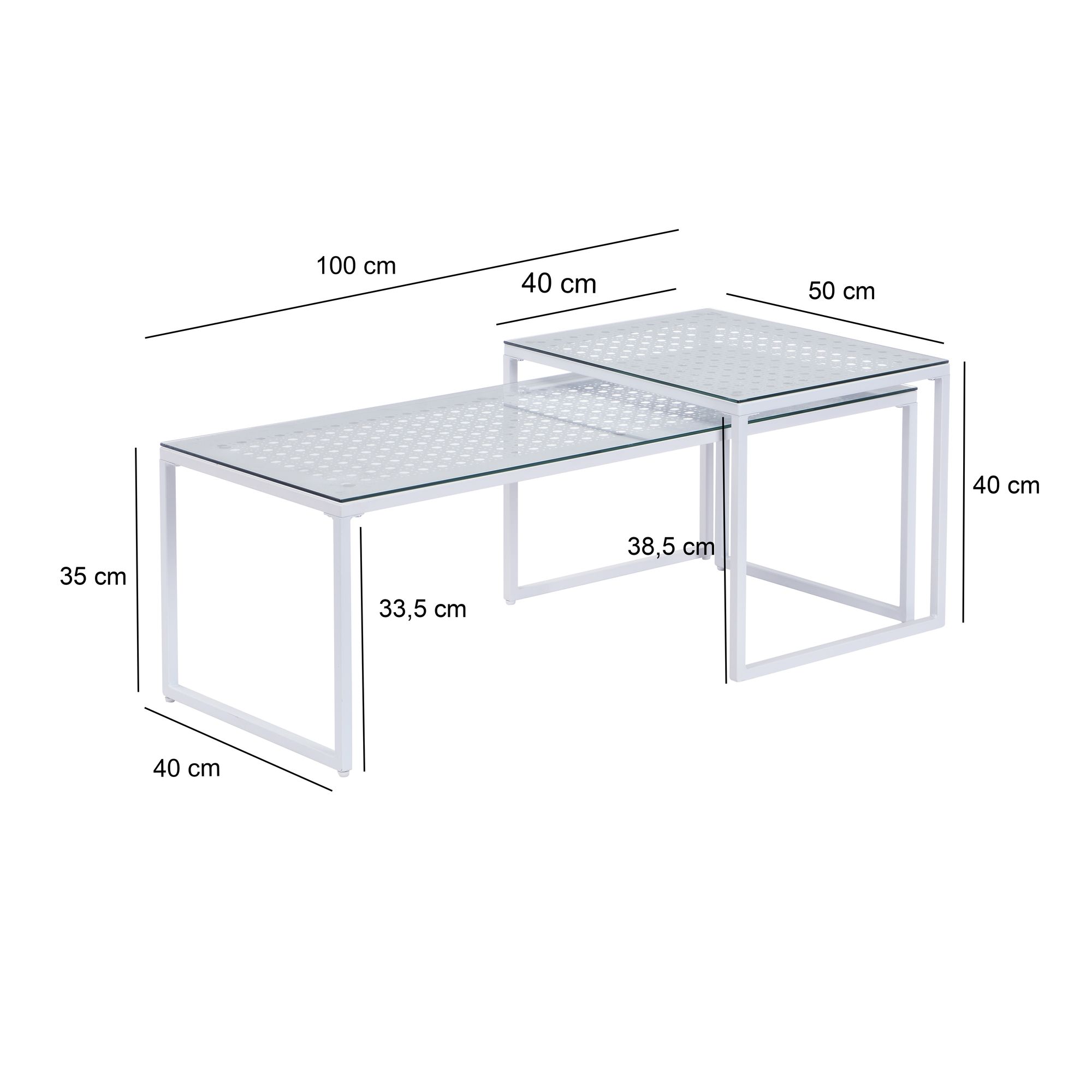 Satztisch Glas Metall 2er Set Modern Couchtisch Weiß Rechteckig – Bild 4
