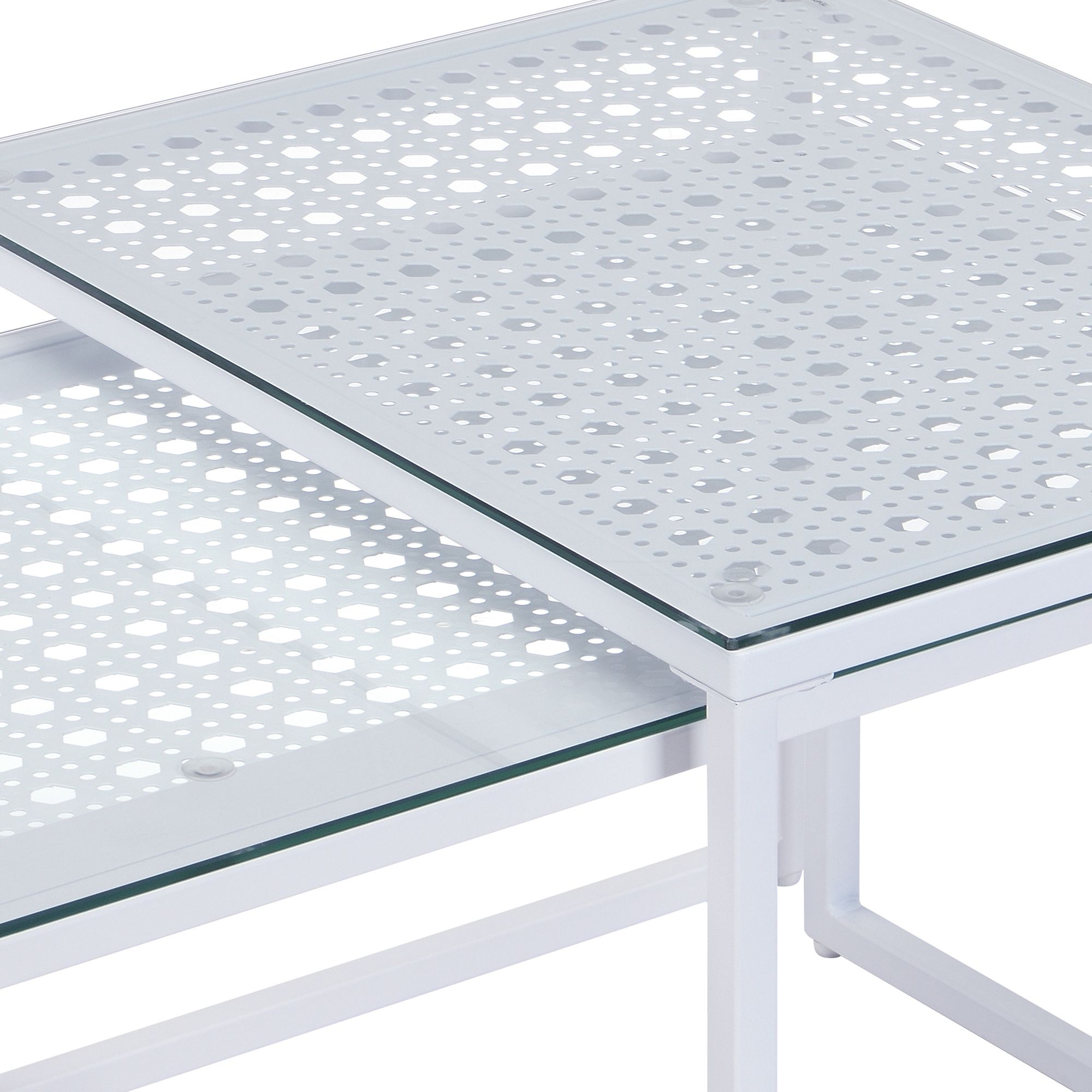 Satztisch Glas Metall 2er Set Modern Couchtisch Weiß Rechteckig – Bild 6