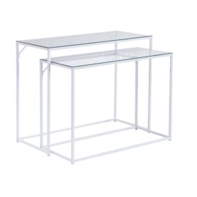Konsolentisch Set 2er Weiß Metall mit Glasplatte Moderne Dekotische für Flur