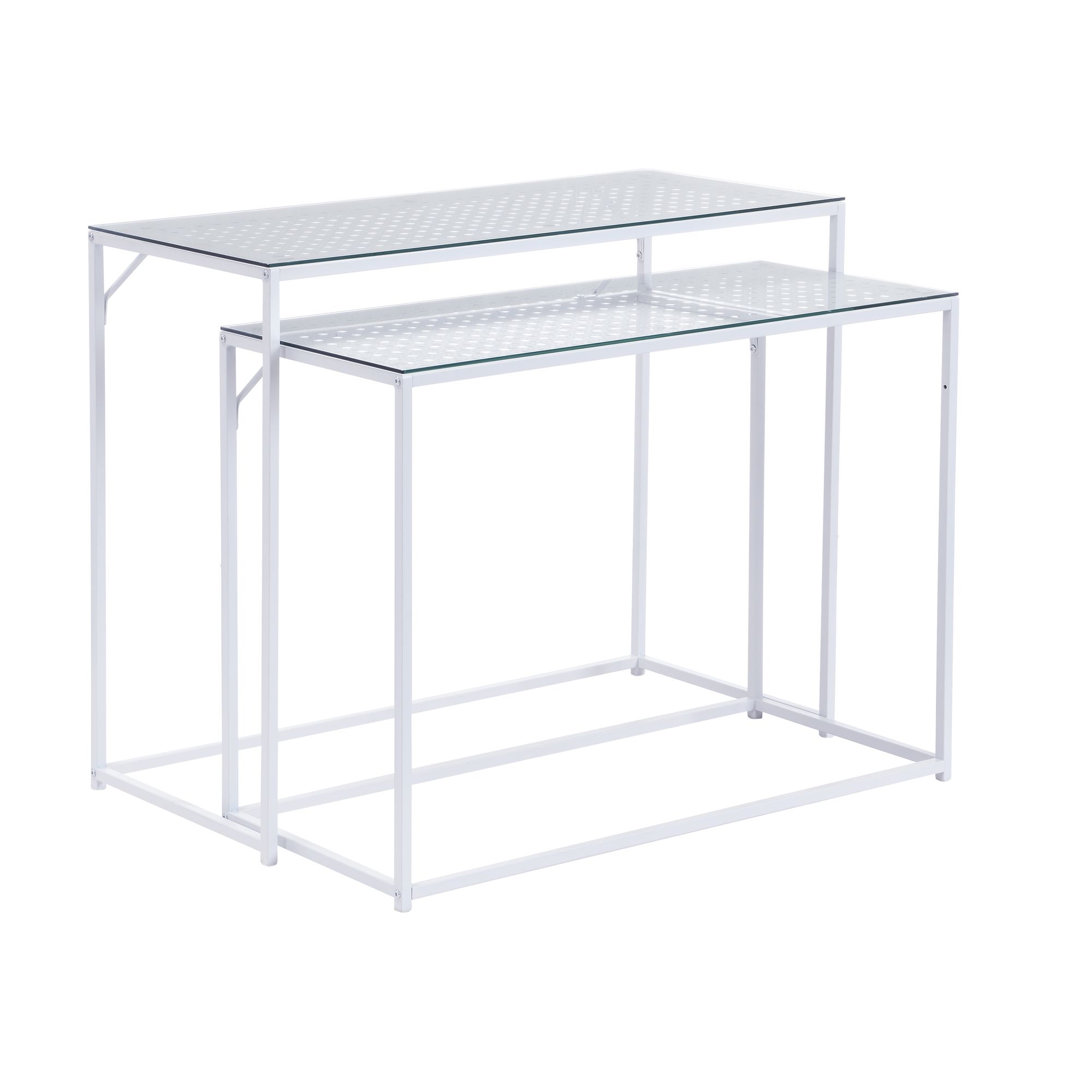 Konsolentisch Set 2er Weiß Metall mit Glasplatte Moderne Dekotische für Flur – Bild 7