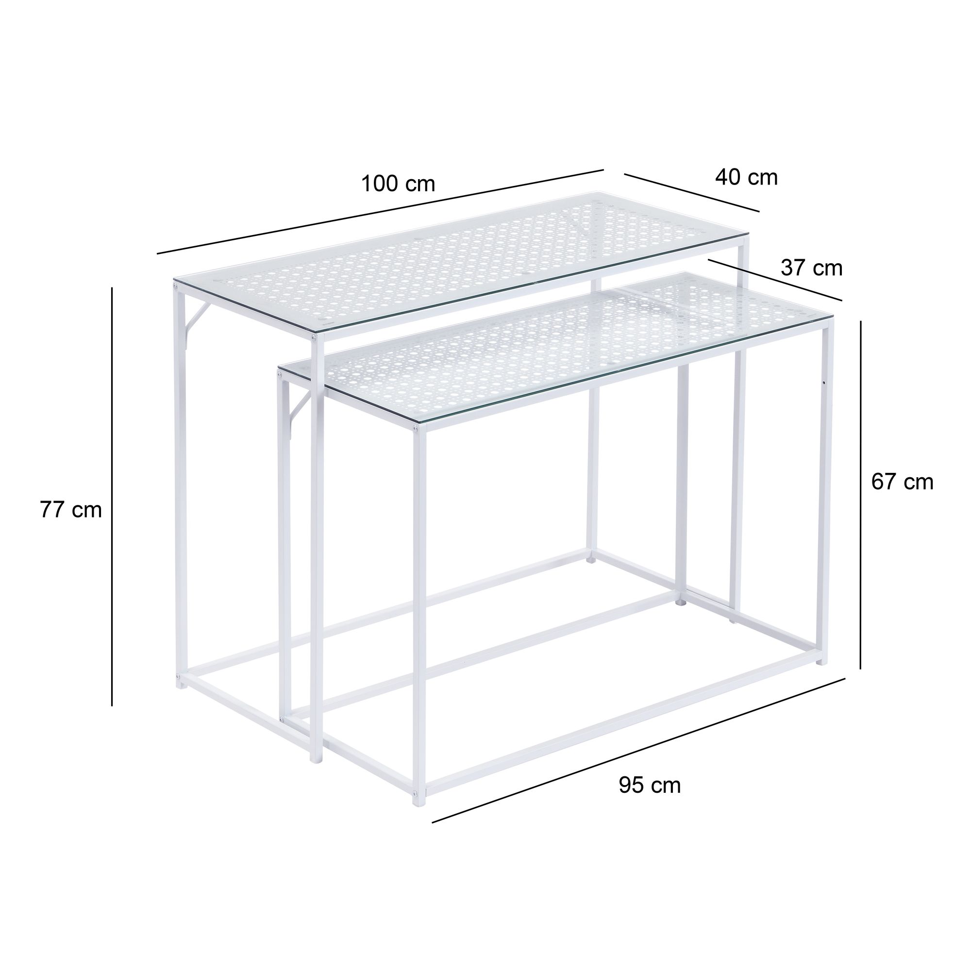 Konsolentisch Set 2er Weiß Metall mit Glasplatte Moderne Dekotische für Flur – Bild 4