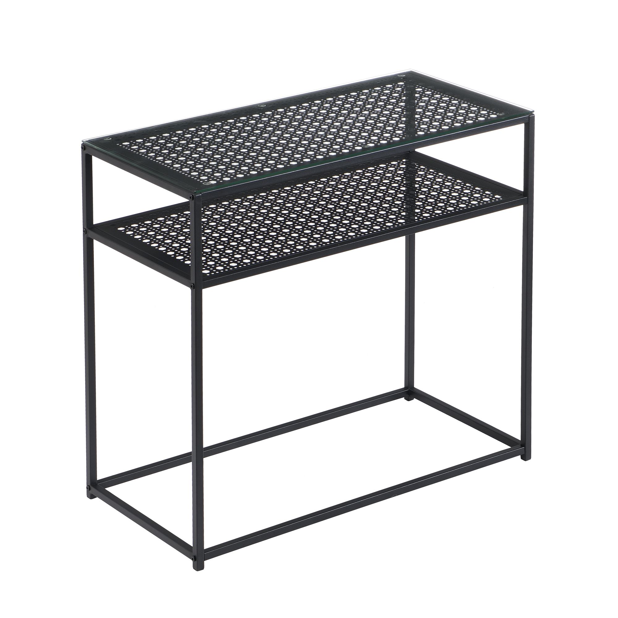 Konsolentisch Glas Metall 80x40x77 cm Flurtisch Schwarz Schmal Ablagetisch Eingangsbereich