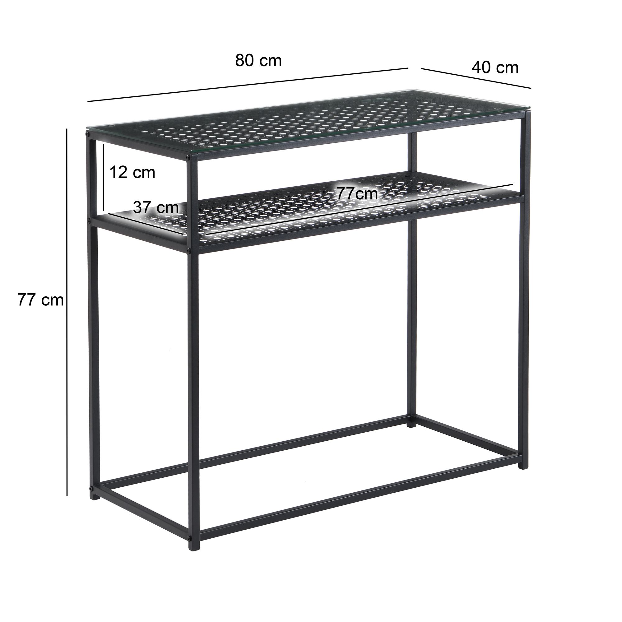 Konsolentisch Glas Metall 80x40x77 cm Flurtisch Schwarz Schmal – Bild 4