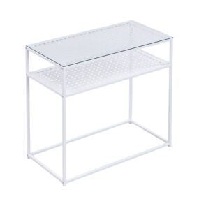 Konsolentisch Glas Metall 80x40x77 cm Flurtisch Weiß Schmal Ablagetisch Eingangsbereich