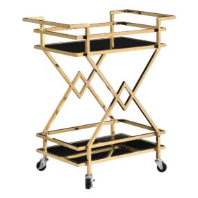 Servierwagen Gold mit Glasablagen 65x80x40 cm Moderner Barwagen auf