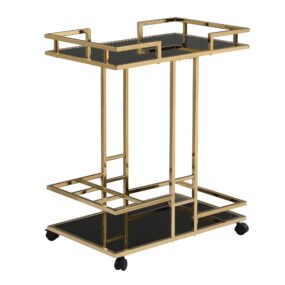 Servierwagen Gold Metall mit Glas Ablagen auf Rollen 675x835x43