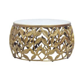 Couchtisch 60cm Gold mit weißer Marmor Tischplatte - Wohnzimmertisch rund