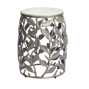 Beistelltisch 40cm Silber mit weißer Marmor Tischplatte - Couchtisch