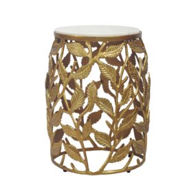 Beistelltisch 40cm Gold mit weißer Marmor Tischplatte - Couchtisch klein rund
