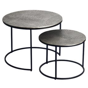 Satztisch Metall 2er Set rund silber - Couchtisch Aluminium Tischplatten