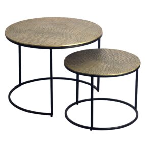 Satztisch Metall 2er Set rund gold - Couchtisch Aluminium Tischplatten