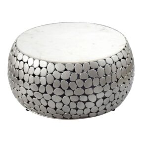 Design Couchtisch rund 66 cm aus Aluminium silber und weißer