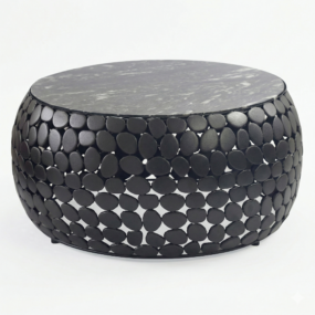 Design Couchtisch rund 65 cm aus Aluminium und schwarzer
