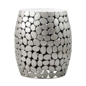 Design Beistelltisch rund 40cm aus Aluminium silber & weißer Marmor