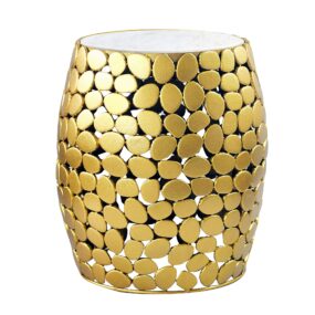 Design Beistelltisch rund 40cm aus Aluminium gold & weißer Marmor