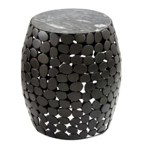 Design Beistelltisch rund 40cm aus Aluminium schwarz & Marmor Tischplatte