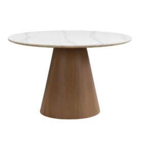 Esstisch rund 120cm mit weißer Sinterstein Tischplatte in Marmor Optik