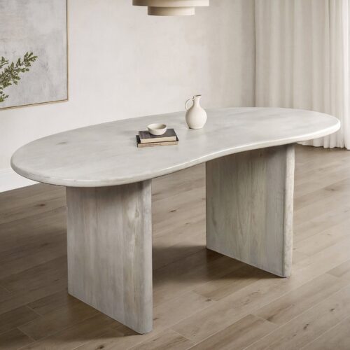 Esszimmertisch 180x90x75 cm Mango Massivholz Weiß Esstisch Retro – Bild 2