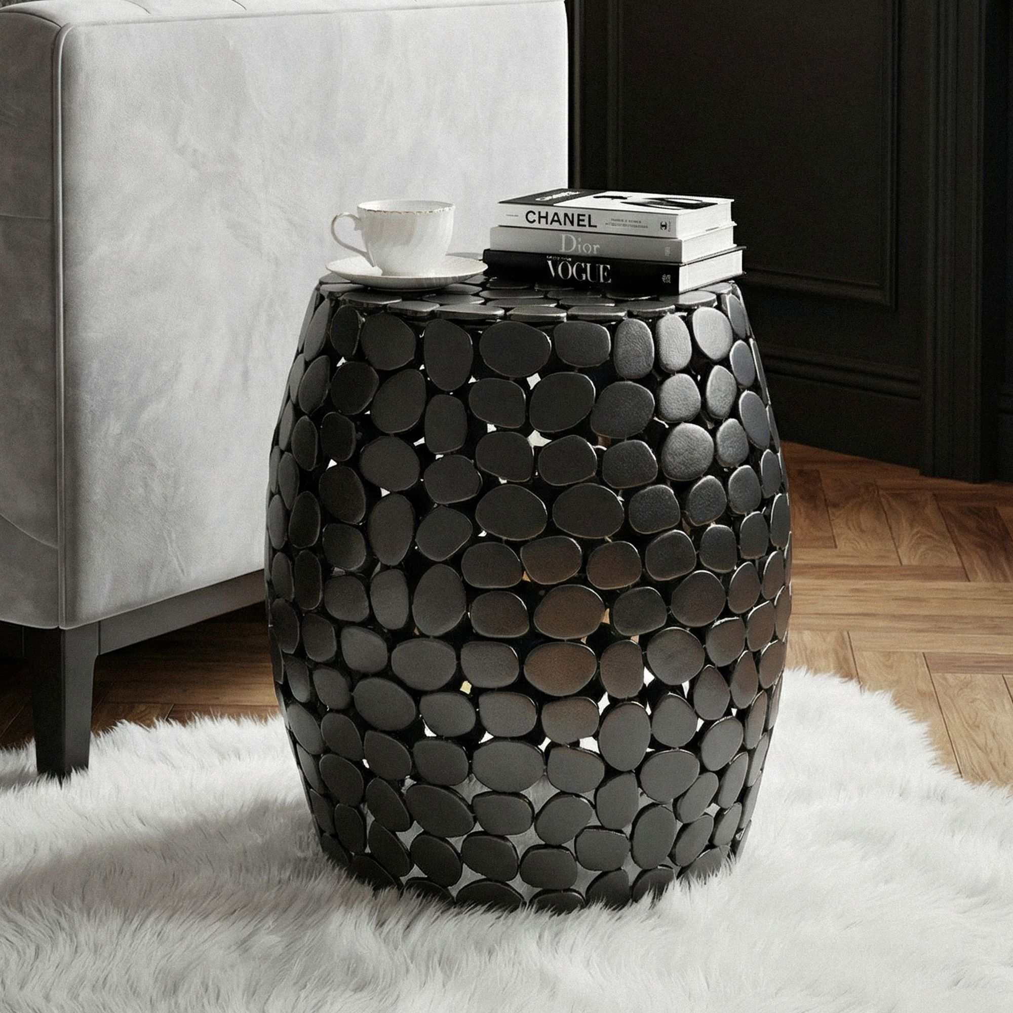 Design Beistelltisch rund 40cm aus Aluminium schwarz Couchtisch – Bild 2