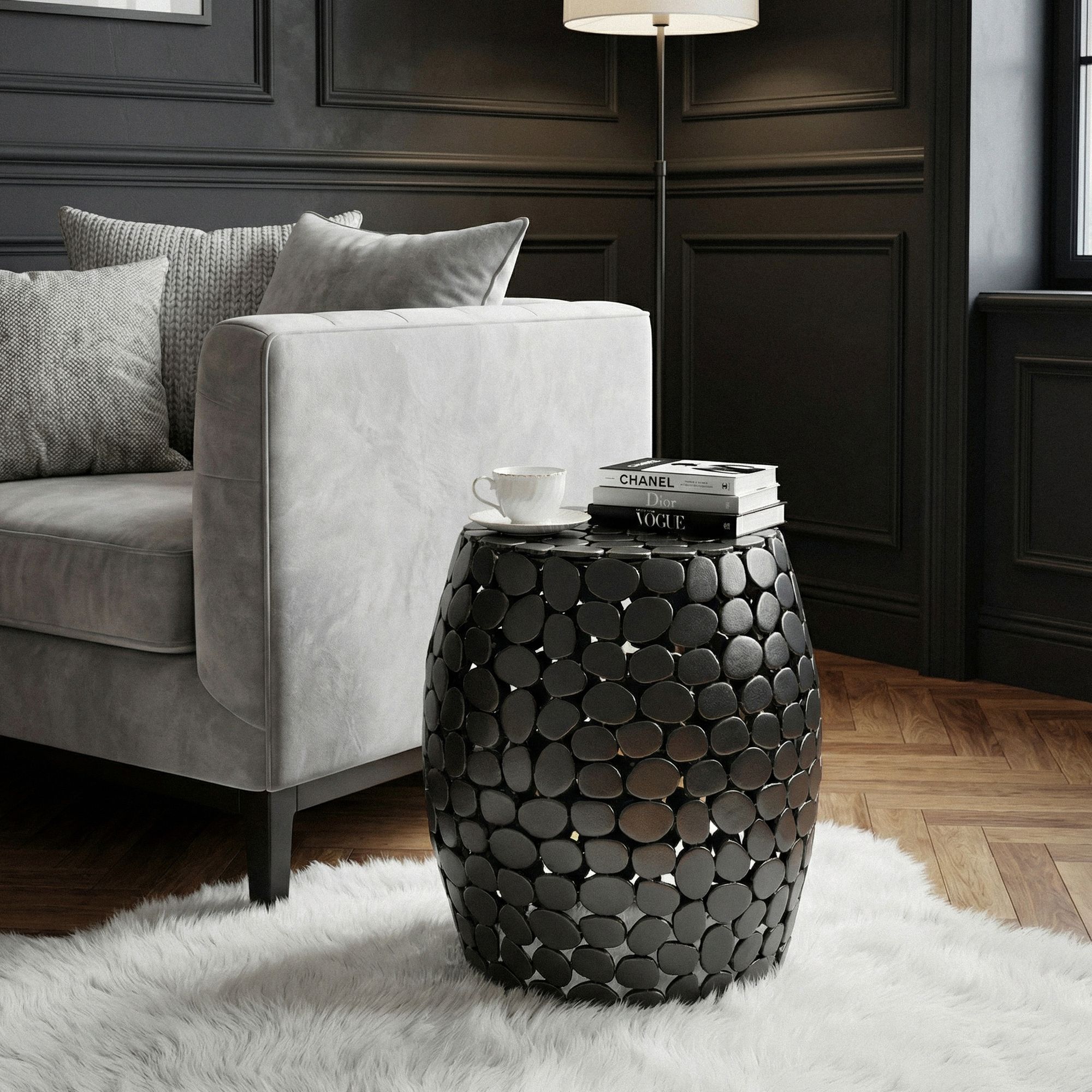 Design Beistelltisch rund 40cm aus Aluminium schwarz Couchtisch – Bild 3