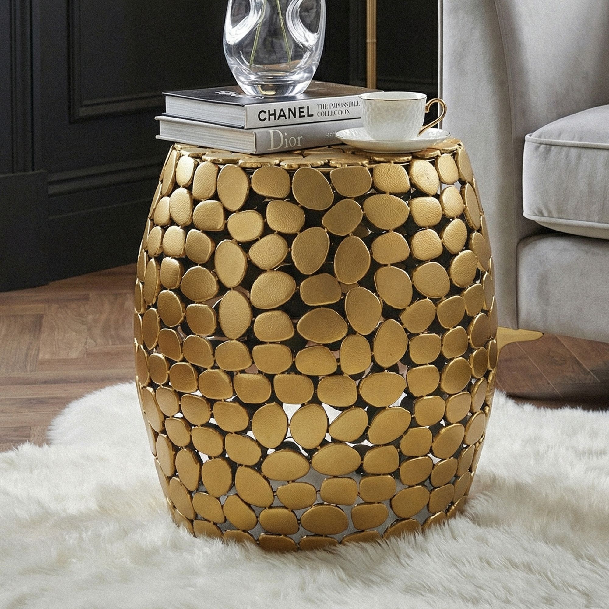 Design Beistelltisch rund 40cm aus Aluminium gold Couchtisch – Bild 2