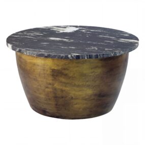 Couchtisch Metall mit schwarzer Marmor Tischplatte 60cm rund - Design