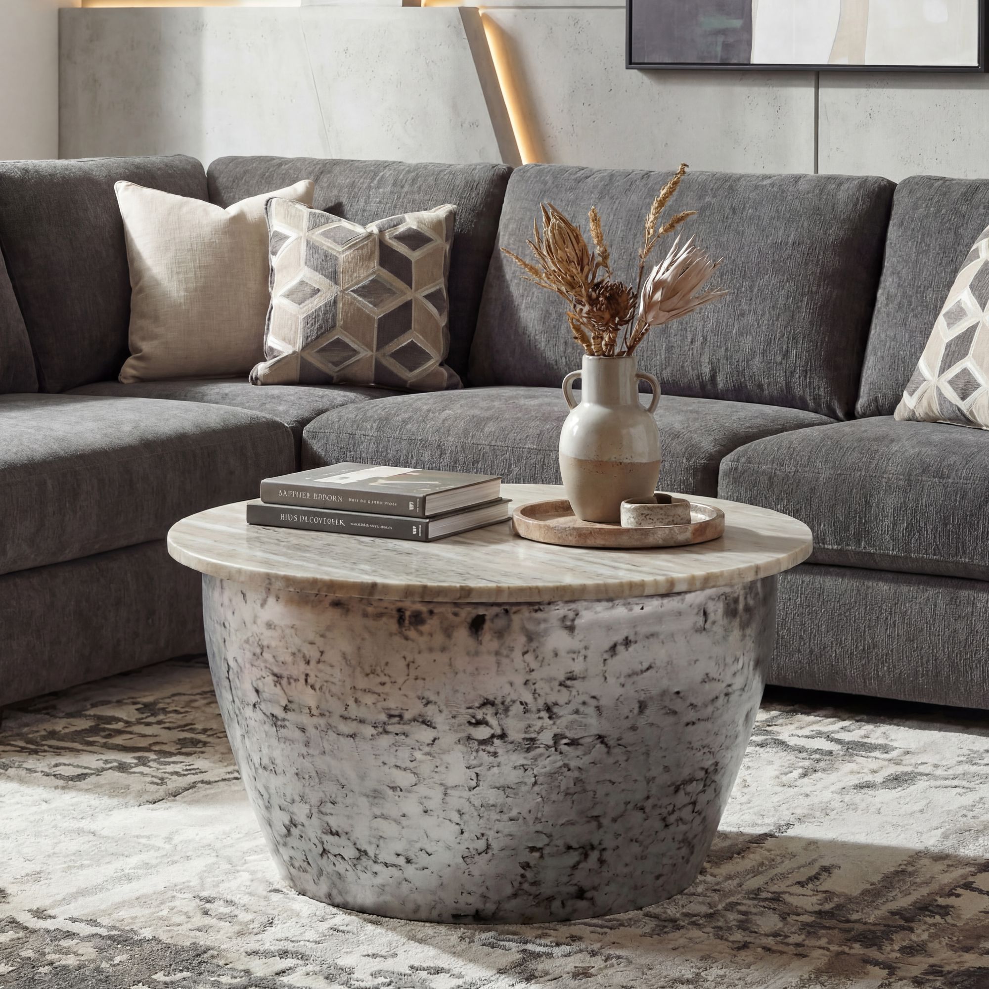 Couchtisch Metall mit weißer Marmor Tischplatte 60cm rund – Bild 2