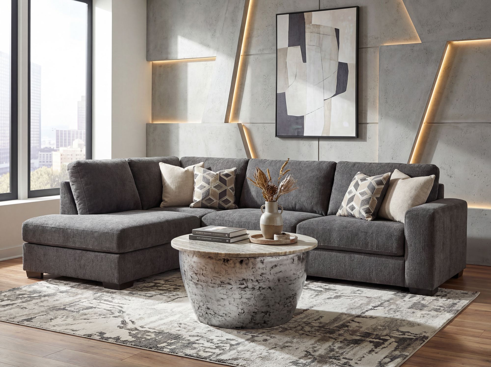 Couchtisch Metall mit weißer Marmor Tischplatte 60cm rund – Bild 3