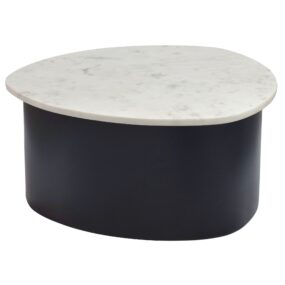 Couchtisch Schwarz 63cm mit weißer Marmor Tischplatte - Wohnzimmertisch Alu
