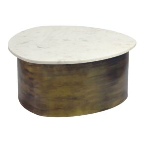 Couchtisch Gold 63cm mit weißer Marmor Tischplatte - Wohnzimmertisch Alu