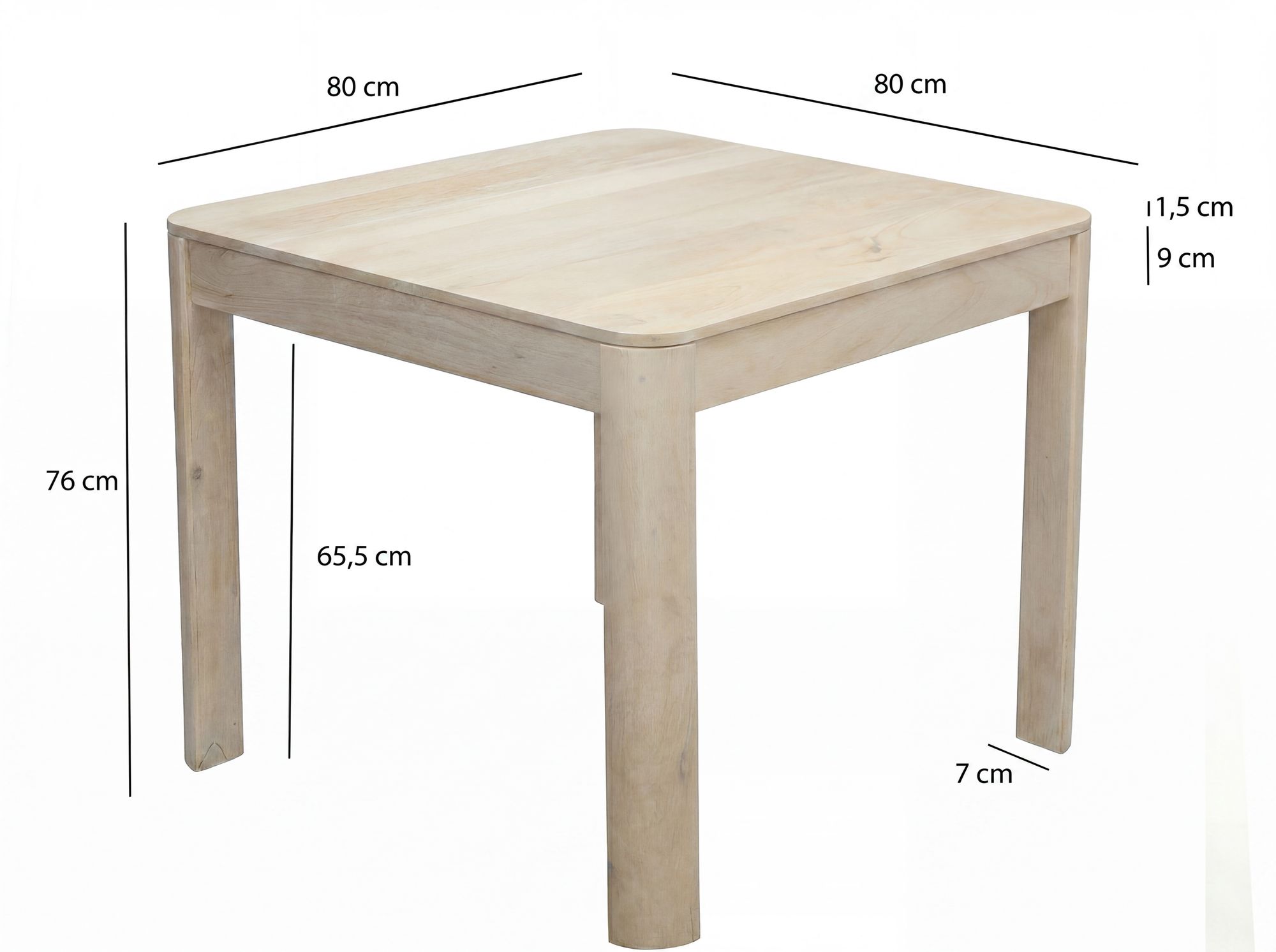 Esstisch Massivholz Mango 80x80 cm White Wash Quadratisch – Bild 4