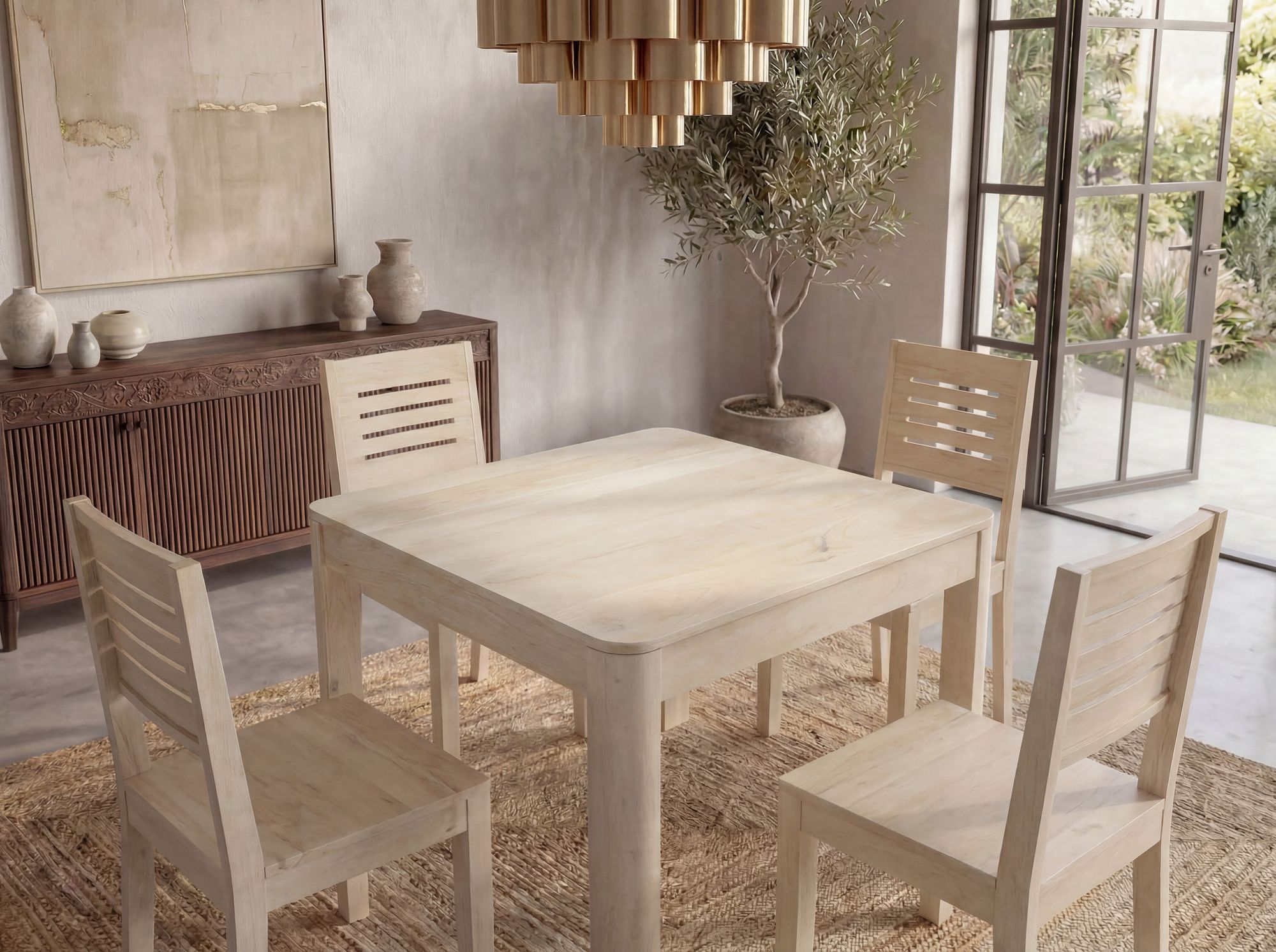 Esstisch Massivholz Mango 80x80 cm White Wash Quadratisch – Bild 6