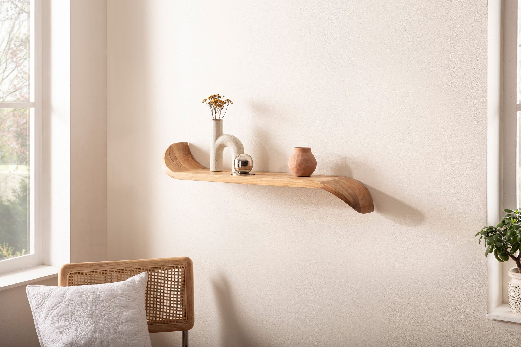 Wandregal Mango Massivholz 80cm Hängeregal mit geschwungenen Enden – Bild 3