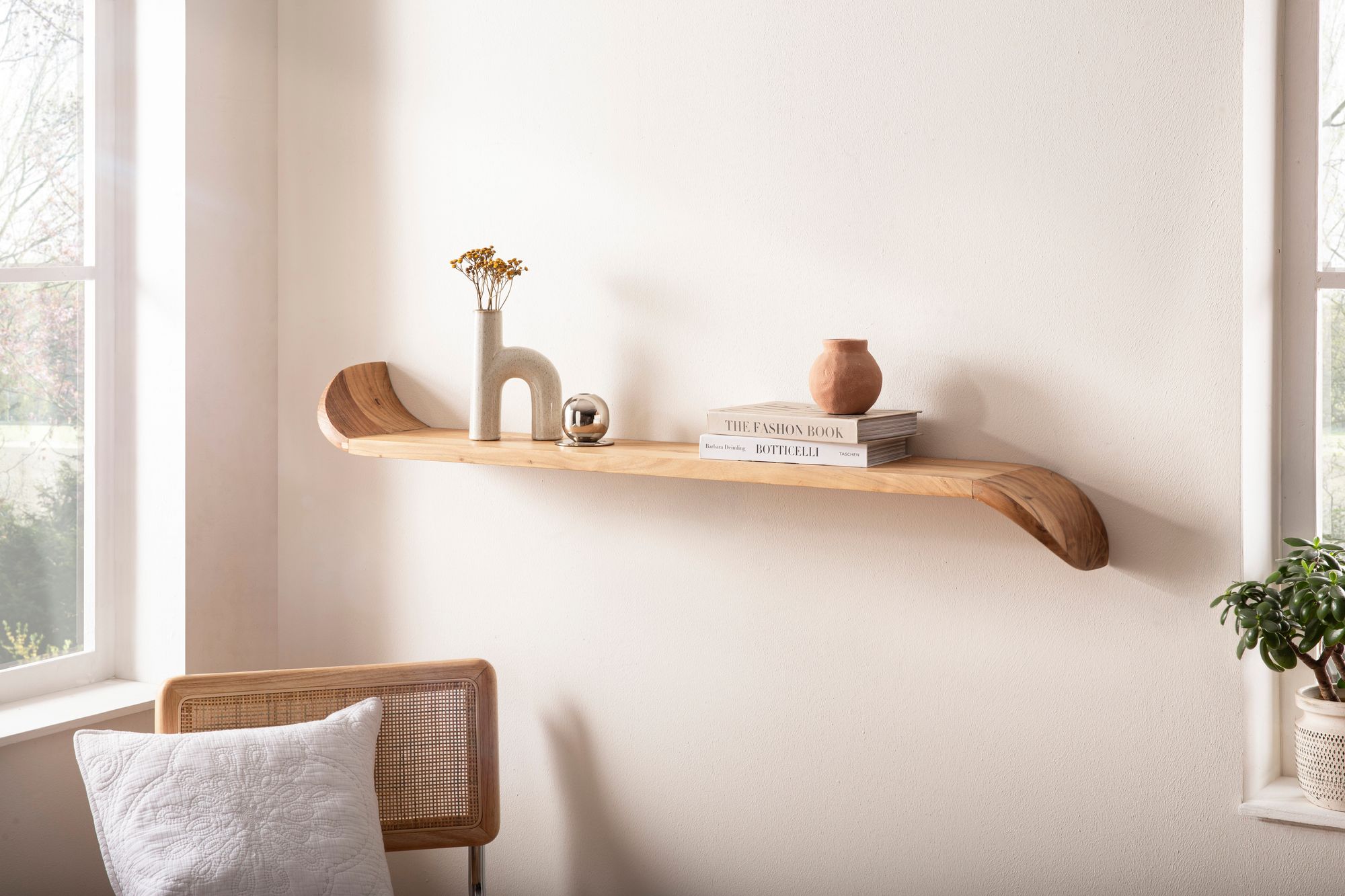 Wandregal Mango Massivholz 120cm Hängeregal mit geschwungenen Enden – Bild 3