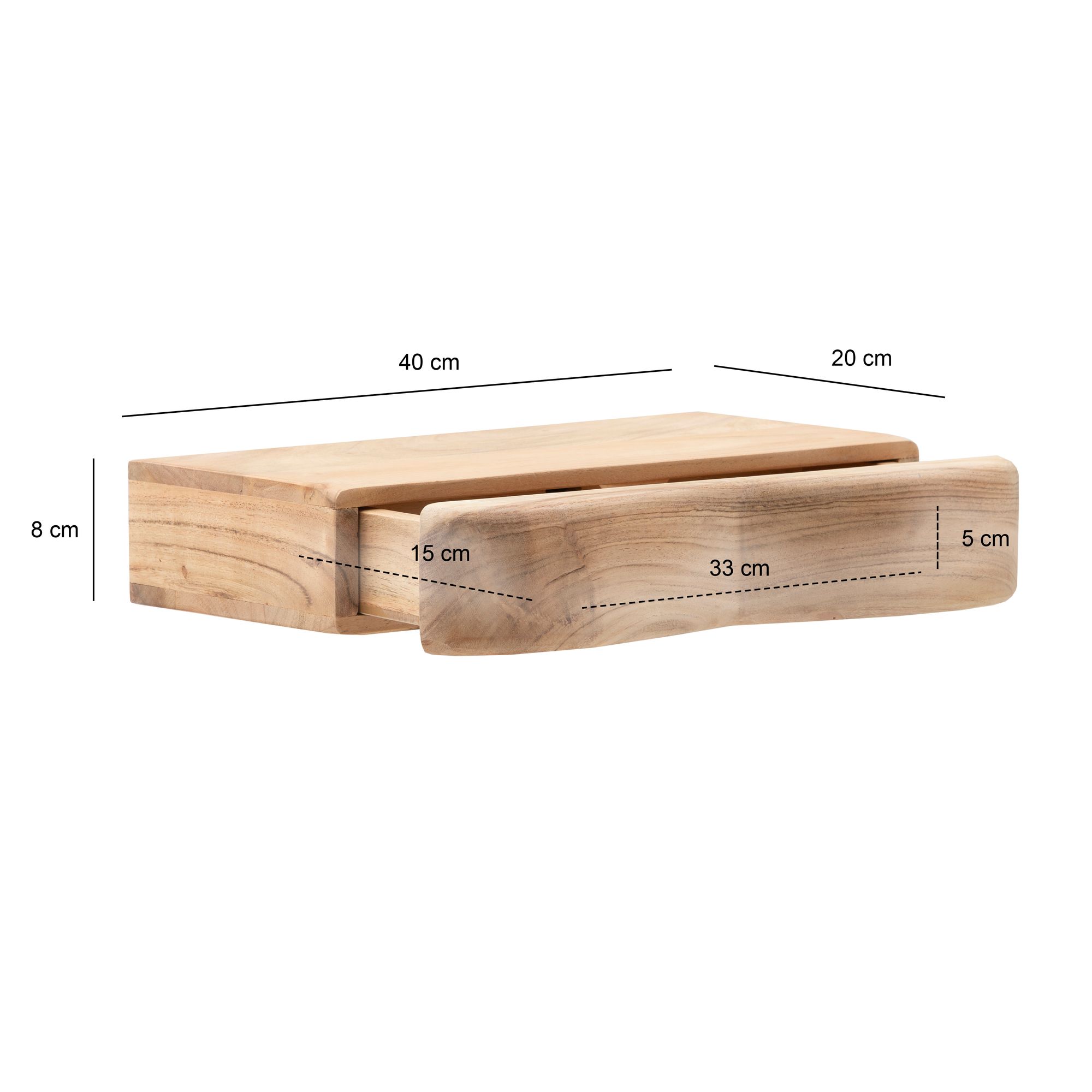 Wandregal Akazie Massivholz 40cm mit Schublade – Bild 4