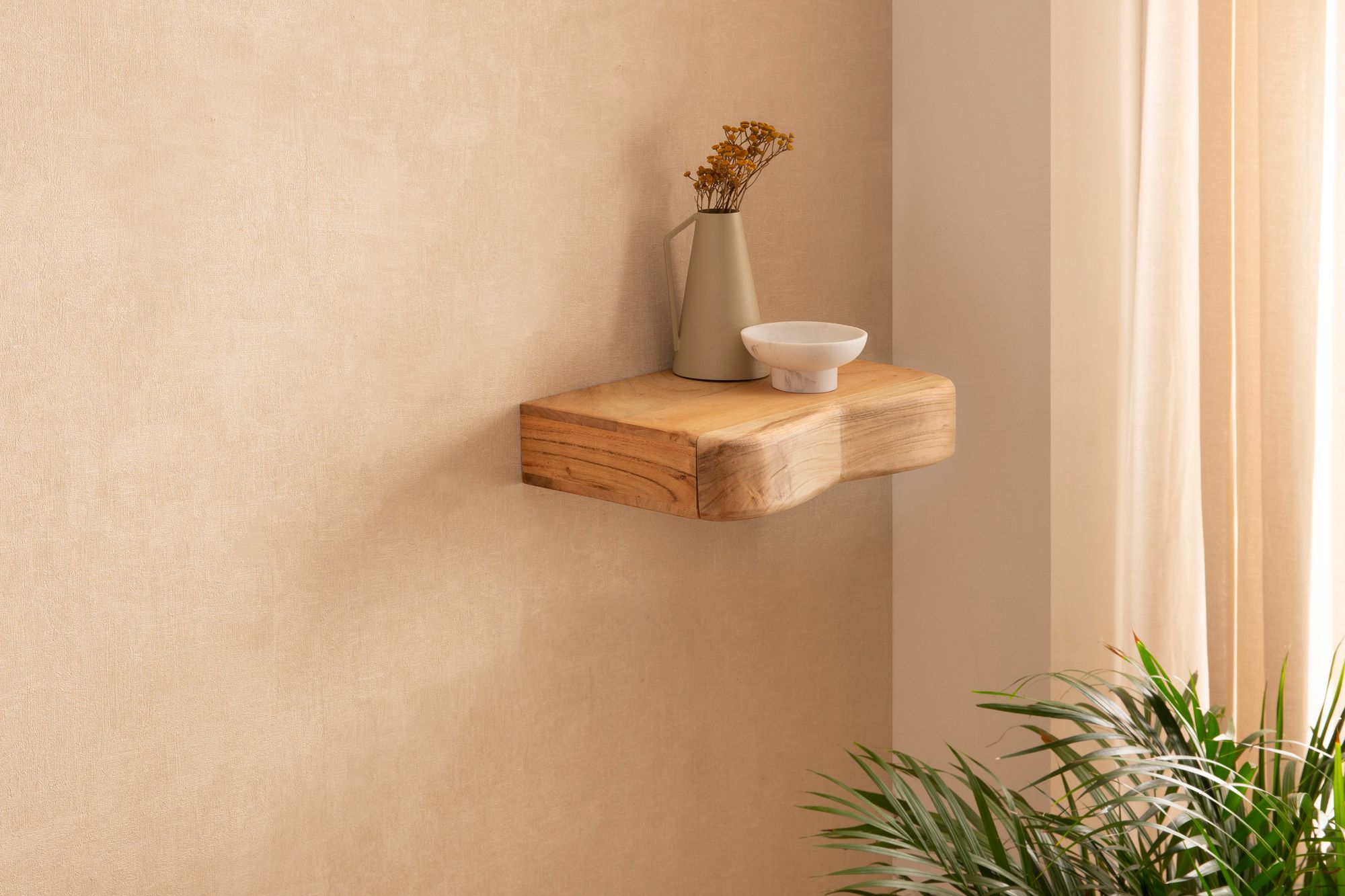 Wandregal Akazie Massivholz 40cm mit Schublade – Bild 2