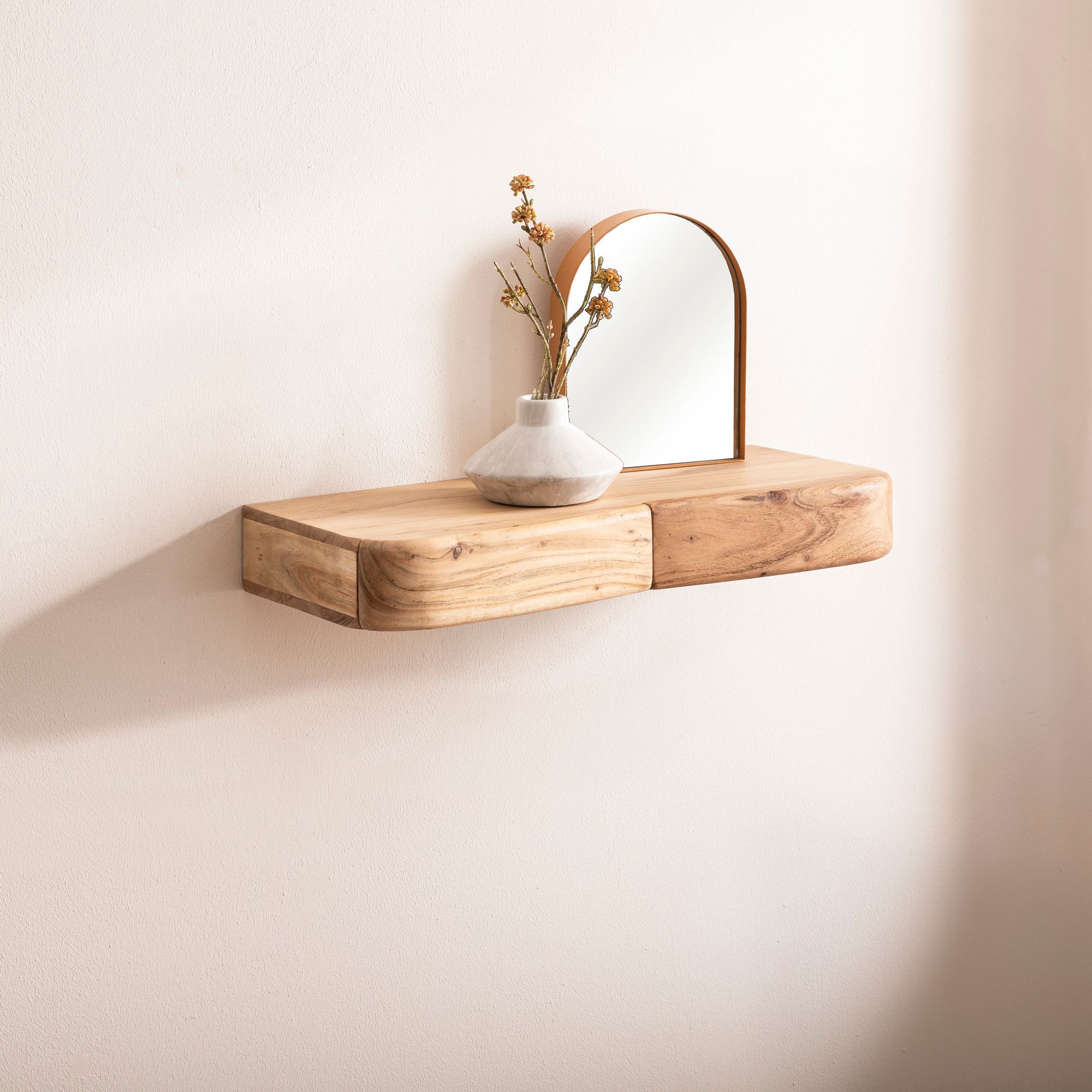 Wandregal Akazie Massivholz 60cm mit zwei Schubladen Design Regal – Bild 2