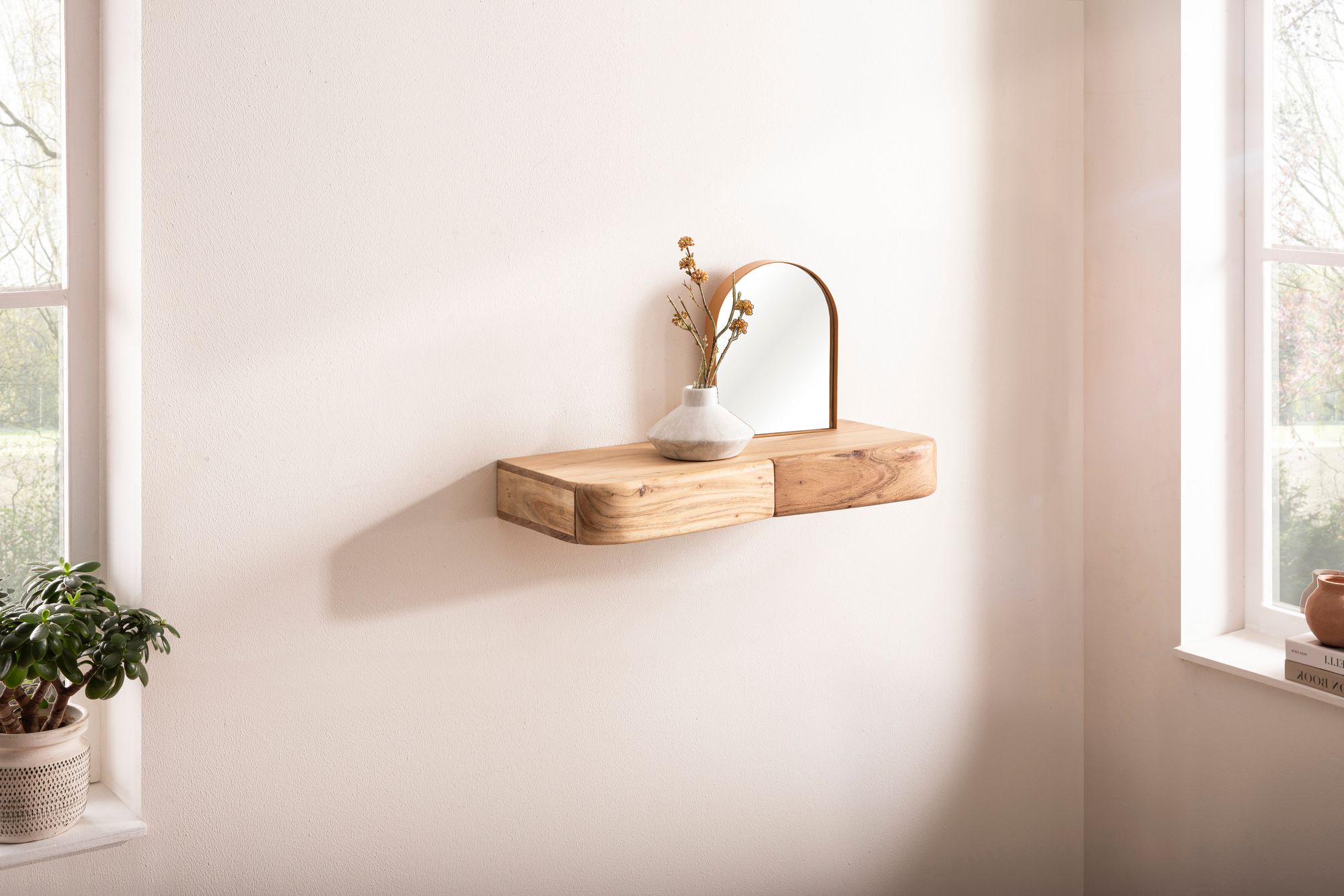 Wandregal Akazie Massivholz 60cm mit zwei Schubladen Design Regal – Bild 3