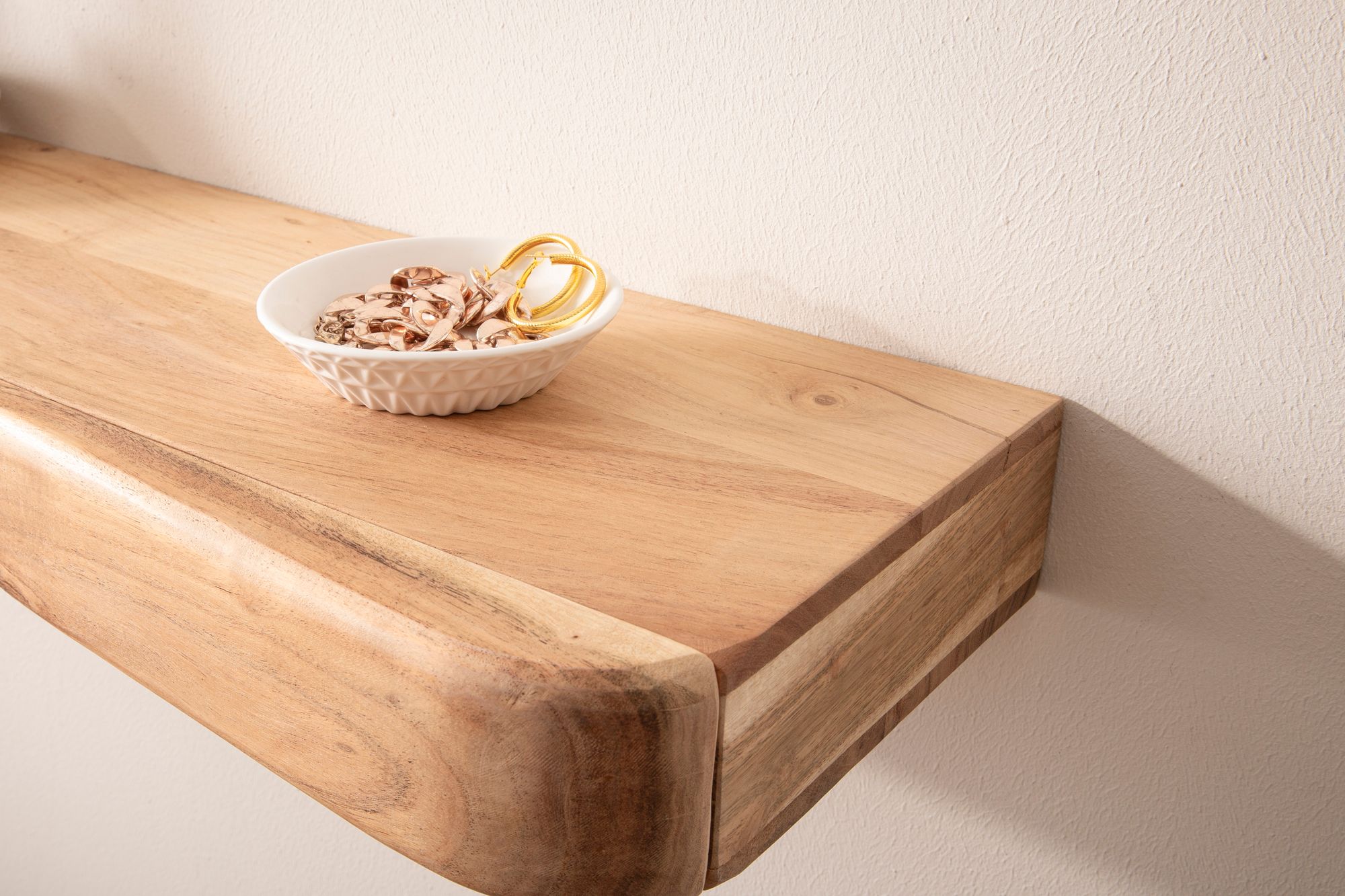 Wandregal Akazie Massivholz 60cm mit zwei Schubladen Design Regal – Bild 6