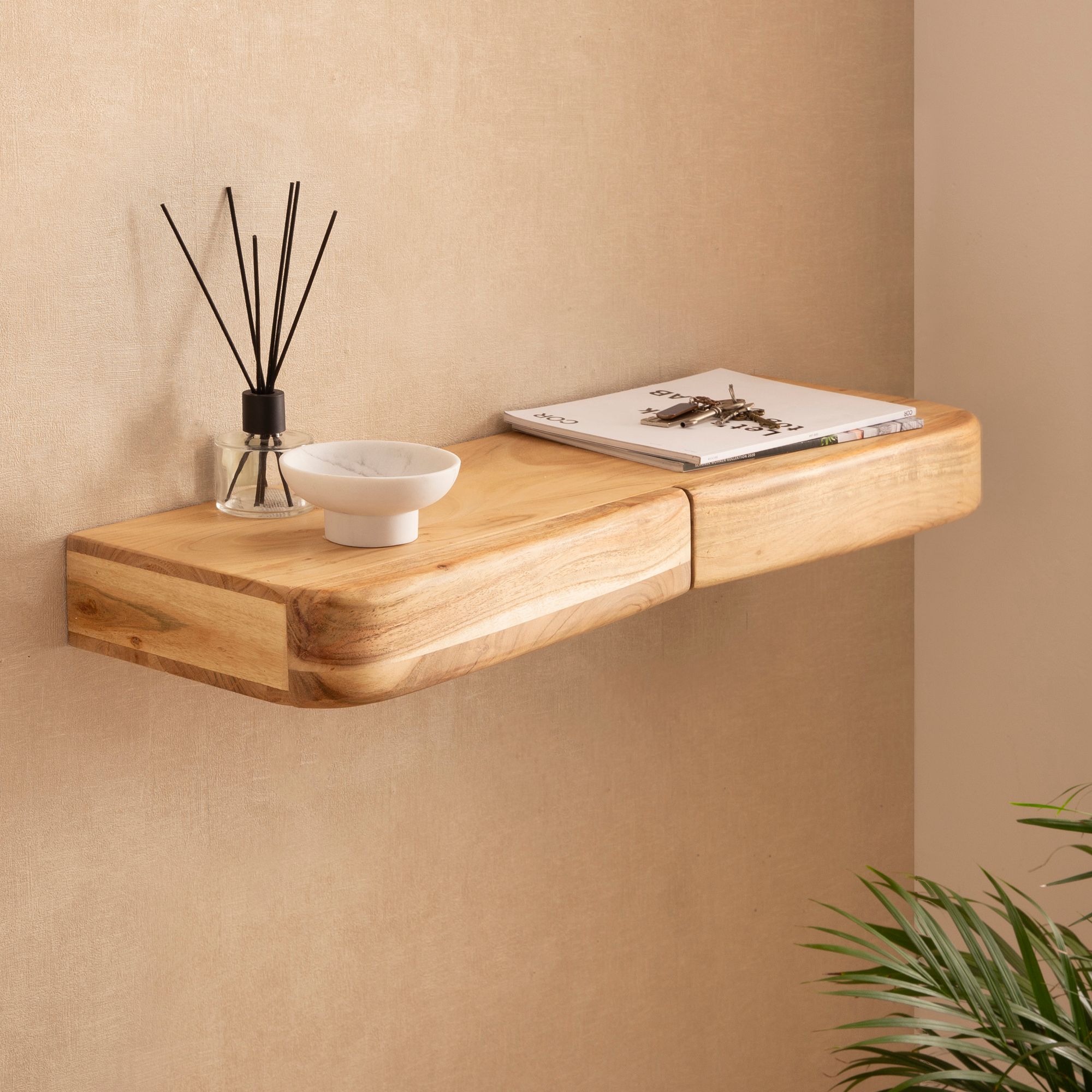 Wandregal Akazie Massivholz 80cm mit zwei Schubladen Design Regal – Bild 2