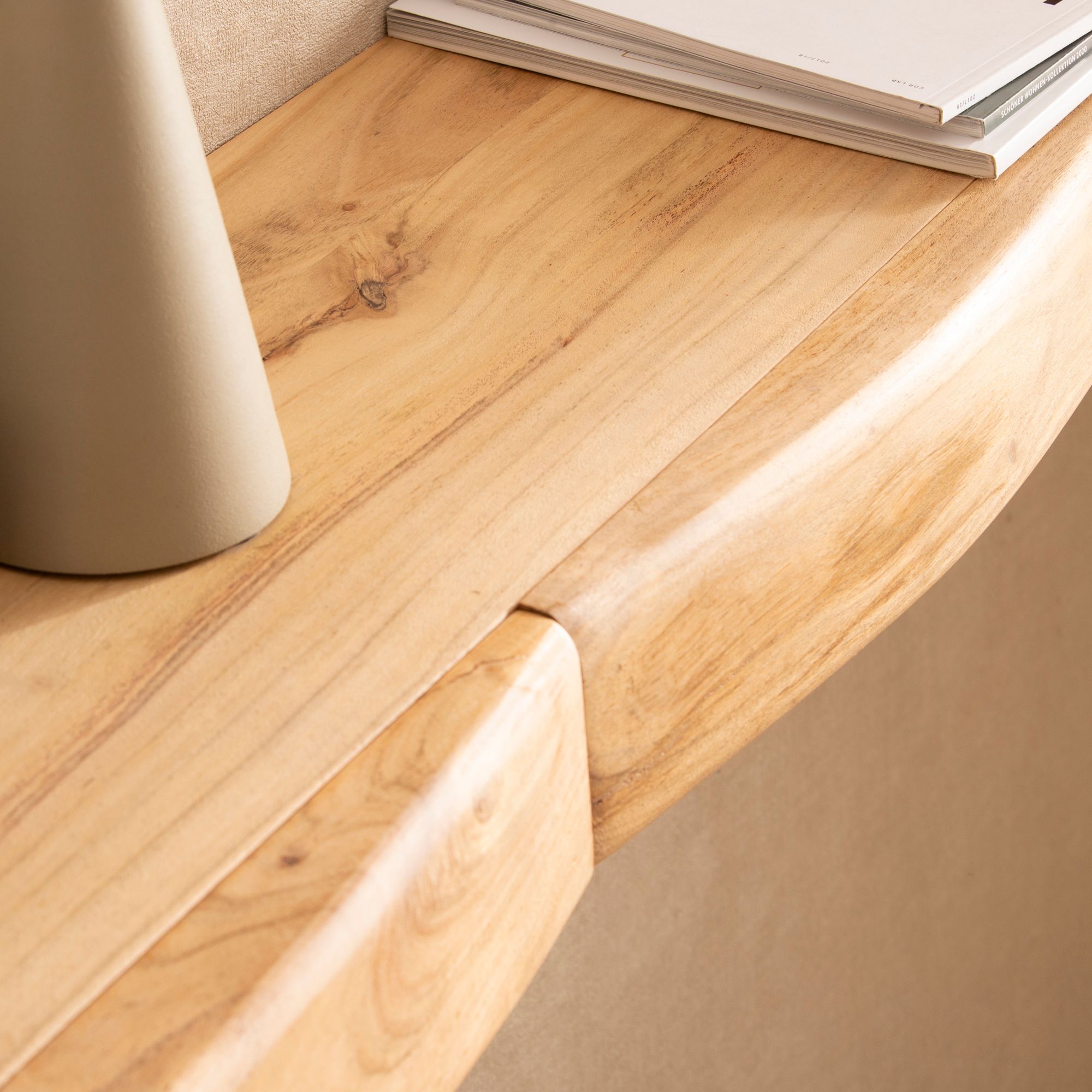 Wandregal Akazie Massivholz 80cm mit zwei Schubladen Design Regal – Bild 6