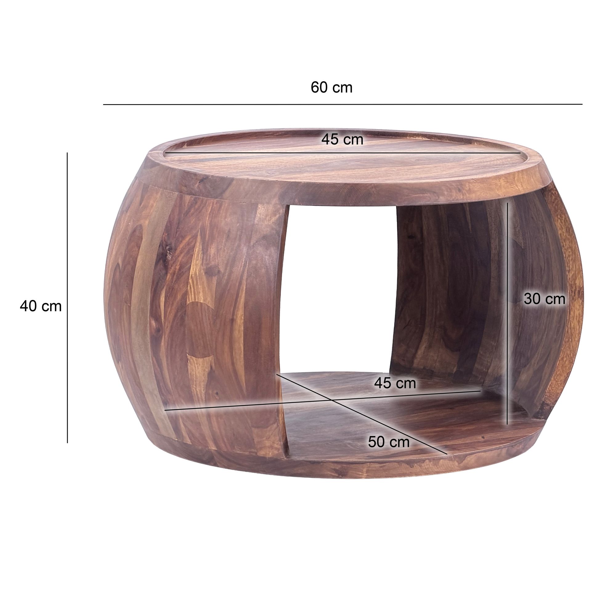 Couchtisch Sheesham Massivholz rund 60 cm x 50 cm – Bild 4