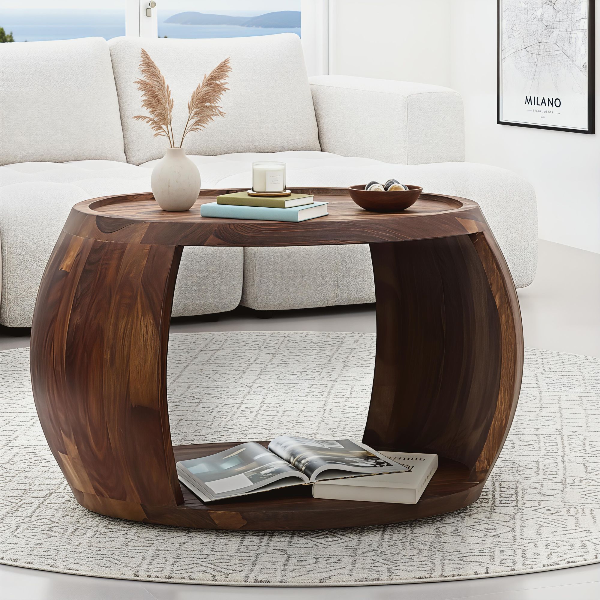 Couchtisch Sheesham Massivholz rund 60 cm x 50 cm – Bild 3