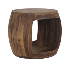 Beistelltisch Ø 50cm Sheesham Massivholz rund mit Ablagefach – Couchtisch