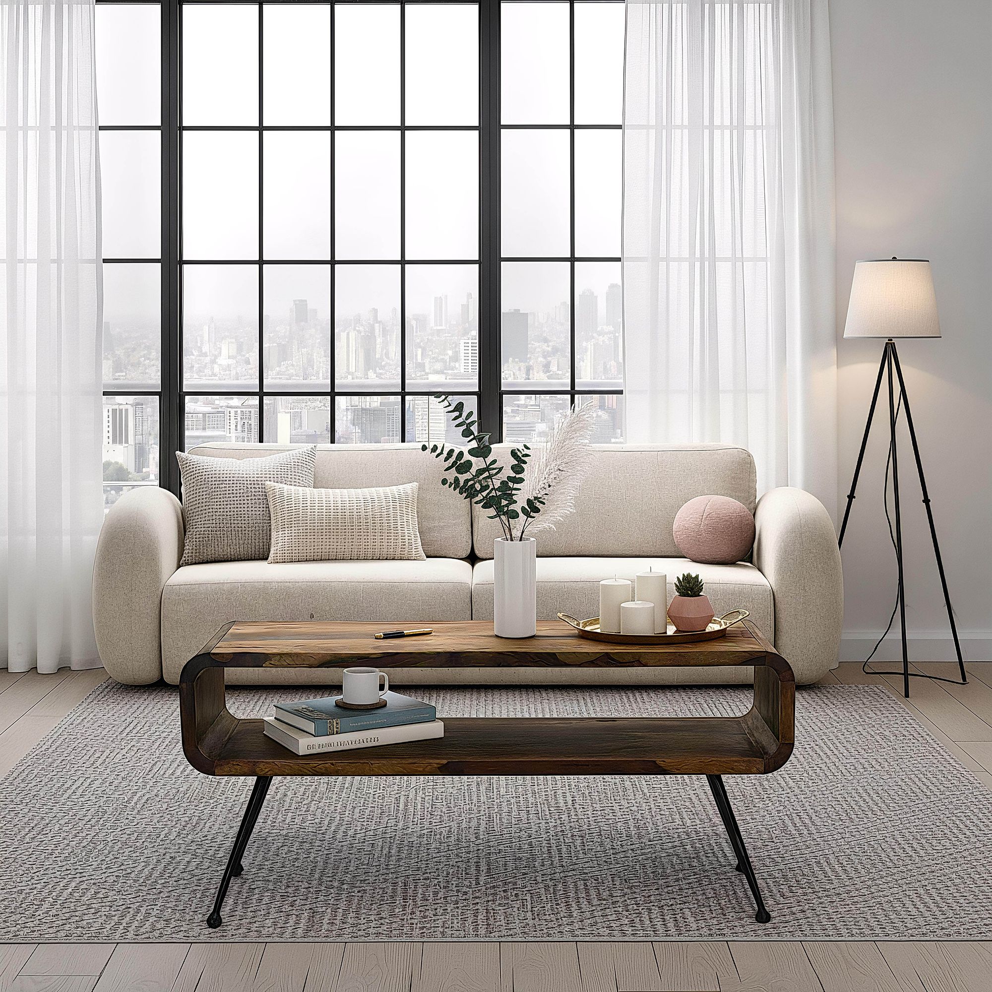 Retro Couchtisch Sheesham Massivholz 100cm Wohnzimmertisch rechteckig – Bild 3