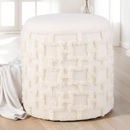 Sitzhocker mit Stauraum 45x40 cm Rund mit weichem Strukturstoff – Bild 2