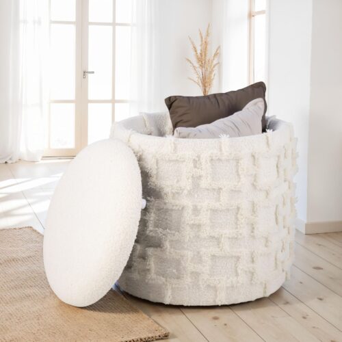 Sitzhocker mit Stauraum 45x40 cm Rund mit weichem Strukturstoff – Bild 5
